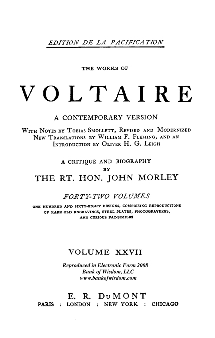 (image for) The Works of Voltaire, Vol. 27 of 42 vols + INDEX volume 43